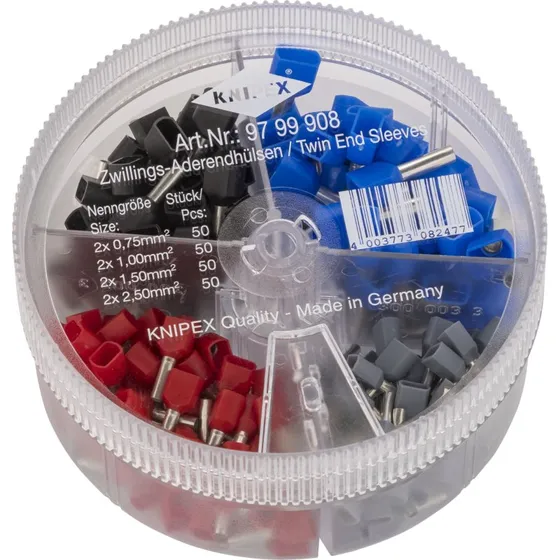 Knipex Sortimentboks med 200 Twin-kabeltyller (2x0,75-2,5 mm2)
