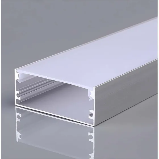 2m Alu profil til LED strips, 50x20mm - Sølv m. mælkehvidt cover