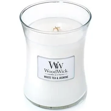 Woodwick Hvid te- og jasminkrukke duftlys - 275 g