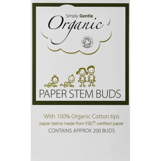 Simply Gentle Økologiske Vatpinde med Papirstængel, 200 stk.