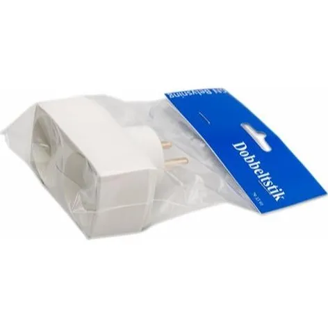 Dobbeltstik rund/rund, hvid, 2 udtag med pillesikring