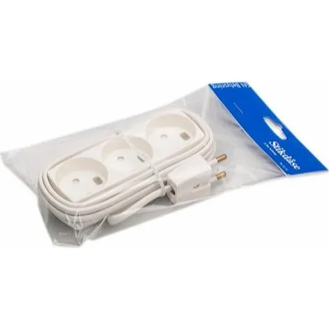 3-stikdåse m/2,5m ledning hvid - 3 udtag