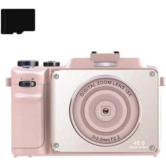 INF Digitalkamera 4K 48MP 18x digital zoom, dobbeltkamera - Lyserød