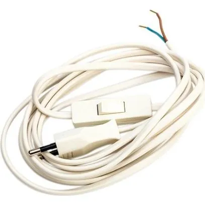 Komplet ledningssæt m/afbryder, 2,5m hvid, HO3VVH-F 2x0,75mm²
