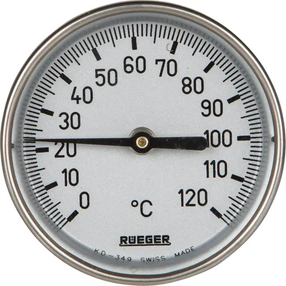 Rueger skivetermometer Ø65 mm, 77 mm føler (0-120°C)
