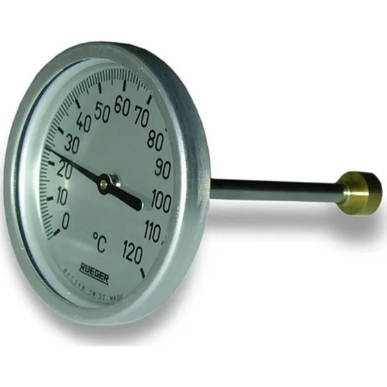 Rueger skivetermometer Ø65 mm, 100 mm føler (0-120°C)