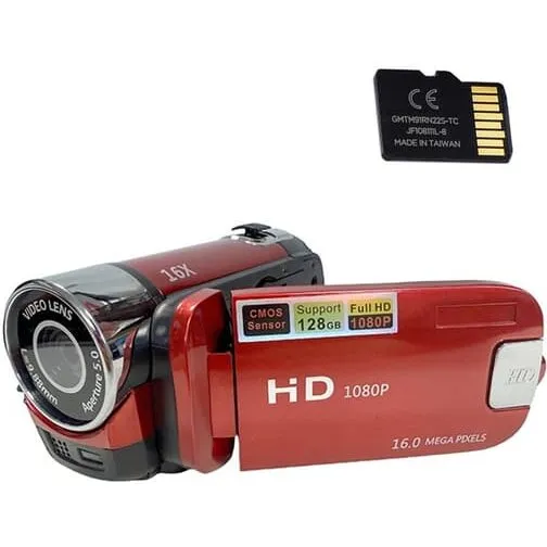 INF 16MP HD Camcorder 1080p 16x zoom – Rød
