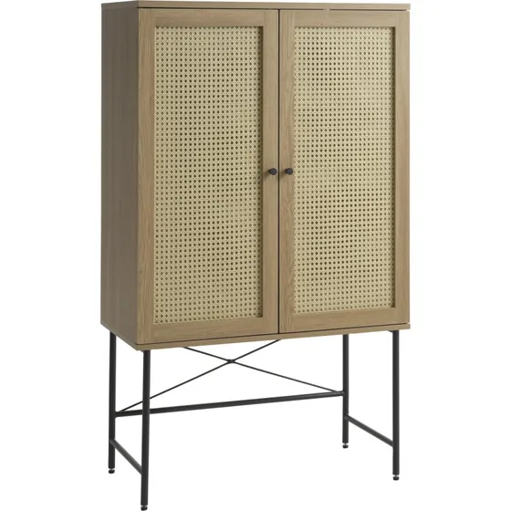Nordique Design Pensacola Højskab i Eg og Rattan - 135x80x40 cm