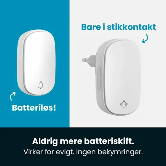 Divo trådløs dørklokke 230V m/tryk - Hvid