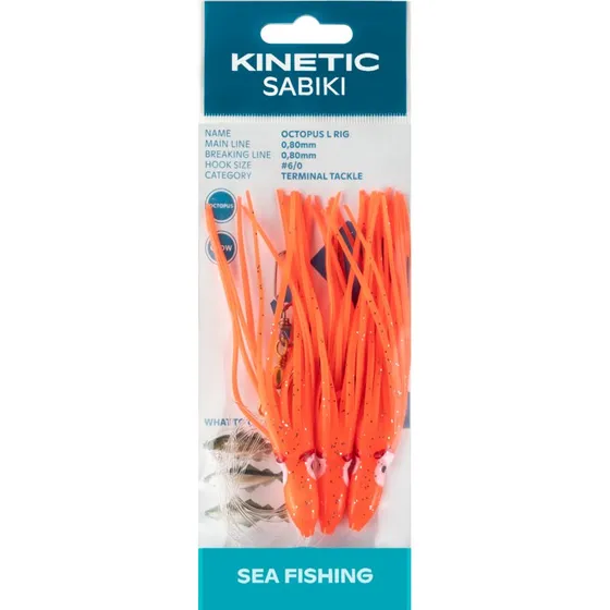 Kinetic Sabiki Octopus Rig Large - Red/Glow