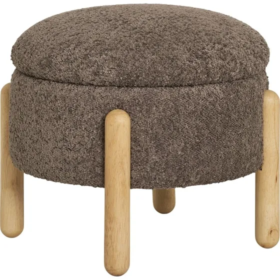 House Nordic Medas Puf med opbevaring - Brun bouclé Ø45 cm