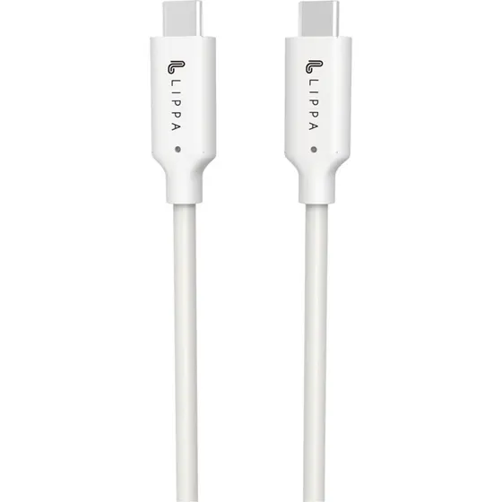 Lippa USB-C til USB-C 100W 10Gbps Kabel, 2m, Hvid
