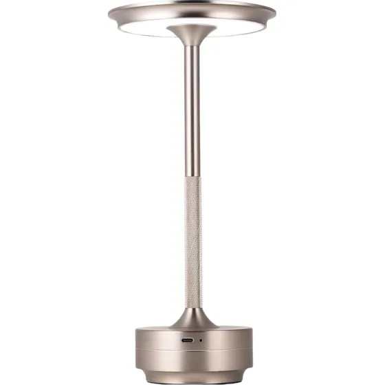 Opladelig LED bordlampe i sølv med touch-dæmpning og CCT