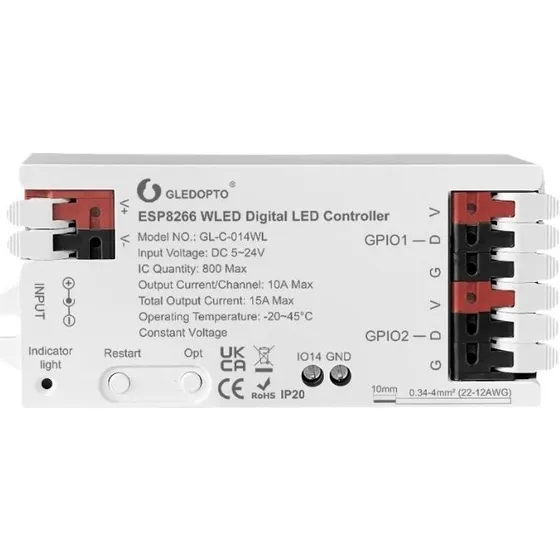 Gledopto RGBIC WiFi-controller 12V/24V til 3-wire LED
