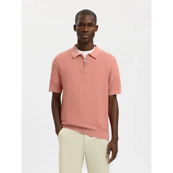 Slmcran SS Knit Structure Zip Polo