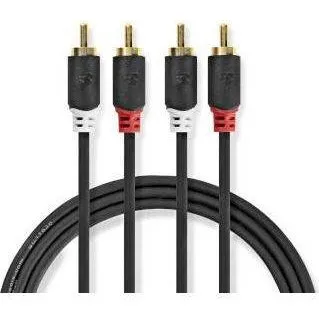 Nedis Stereo RCA-kabel 2xRCA→2xRCA guldplateret 10,0 m Antracit