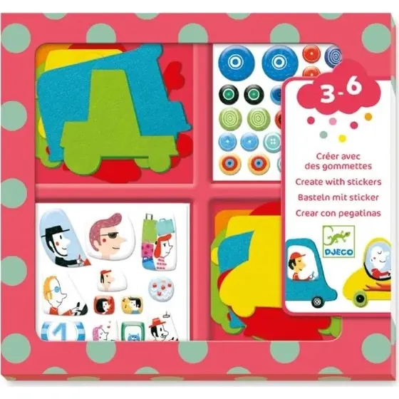 Djeco Klistermærker Biler – kreativt sæt til børn 4+