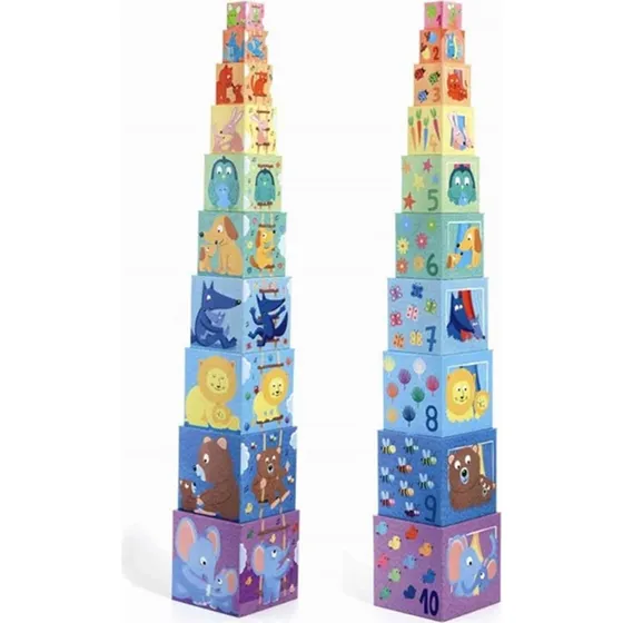 Djeco 10 stableklodser - Nummerdyr, Regnbue (86 cm)