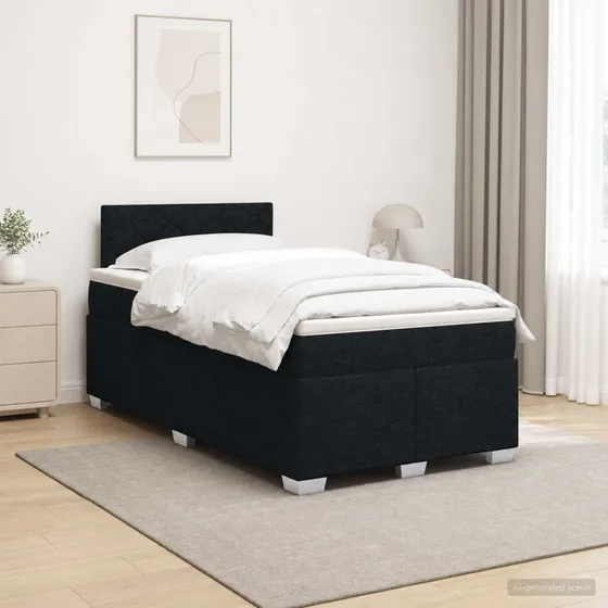 vidaXL Boksmadras med topmadras og gavl, Sort, 120 x 190 cm