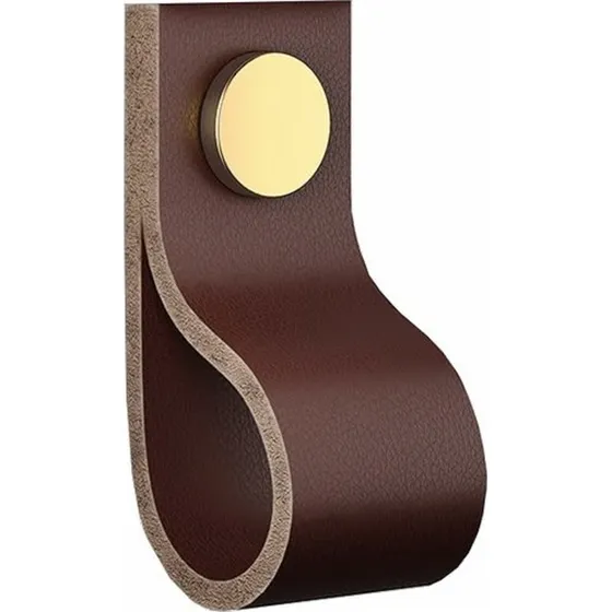 Ifö S1 greb i mørkebrunt læder og messing (65 x 25 x 25 mm)
