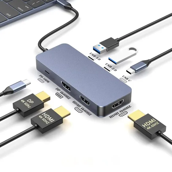NÖRDIC USB-C 1 til 7 Dockingstation - 2xHDMI, 1xDP, 100W PD