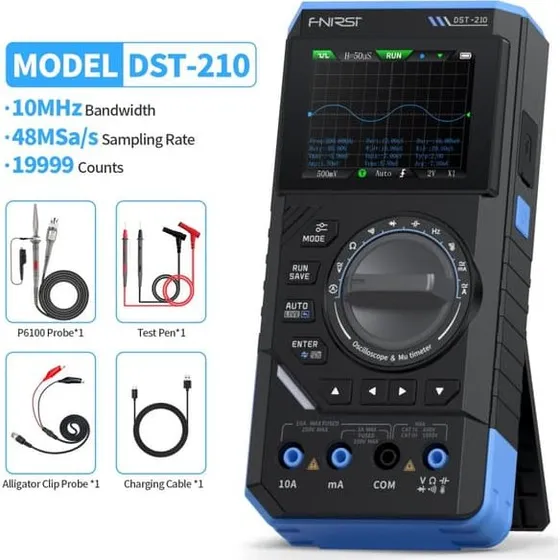 FNIRSI DST-210 3-i-1 Håndholdt Oscilloskop, Multimeter & DDS Generator