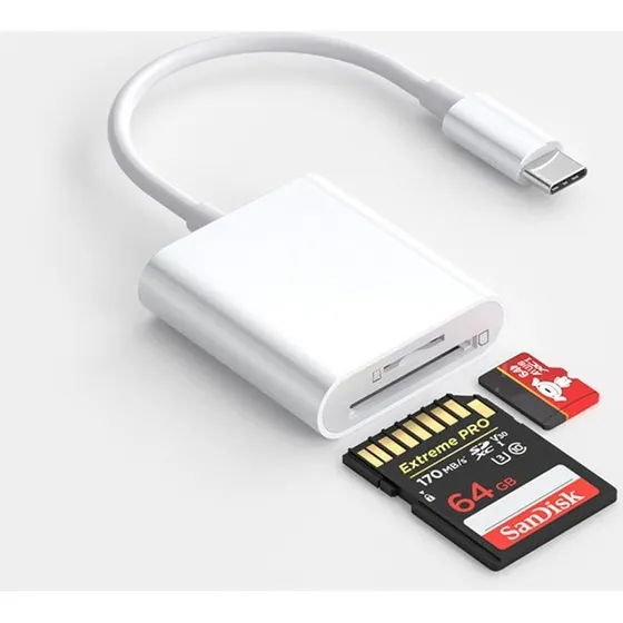 NÖRDIC USB-C Kortlæser - 2 slots til SD og MicroSD UHS-I