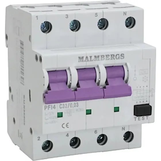Malmbergs Kombirelæ 32A 30mA 10kA 4-pol
