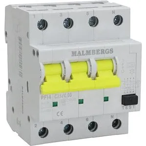 Malmbergs Kombirelæ 25A 30mA 4-pol 10kA