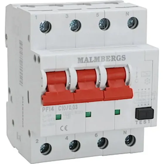 Malmbergs Kombirelæ 10A 30mA 4-Pol 10kA