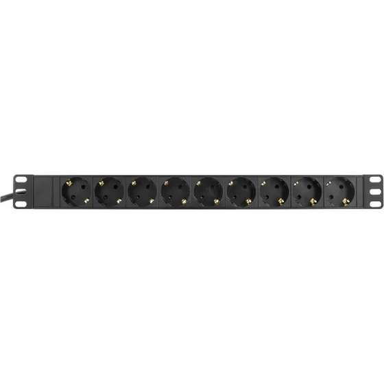 DELTACO Rack strømskinne 9x CEE 7/4, 1x CEE 7/7, 2m, Sort