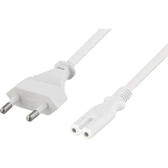 DELTACO Strømkabel CEE 7/16 til IEC 60320 C7, 5m, hvid