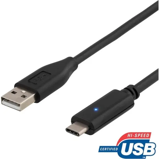 DELTACO USB 2.0 Kabel, Type A til Type C, 2m, Sort