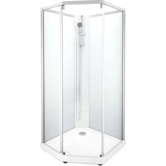 Showerama Classic brusekabine 100x100 cm, hvid profil, klart/frostet
