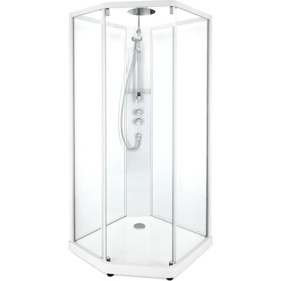 Showerama Comfort brusekabine 90x80 cm, hvid profil, klart glas