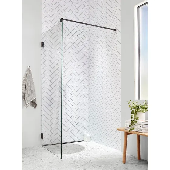 Contura Showerama Art brusevæg, 110 cm, klart glas, sort profil