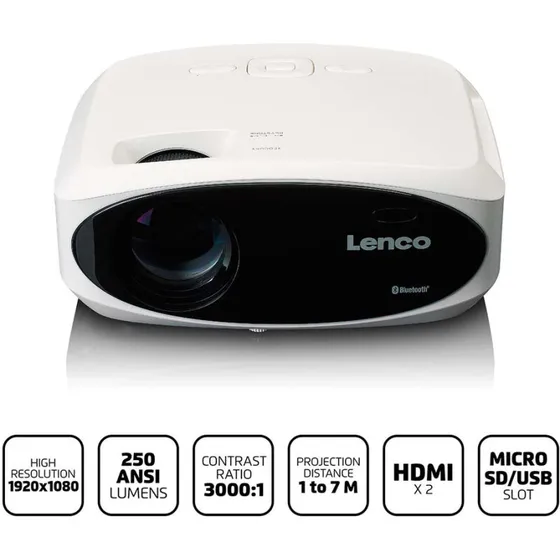 Lenco LPJ-900WH Full HD 1080p LCD-projektor Bluetooth hvid
