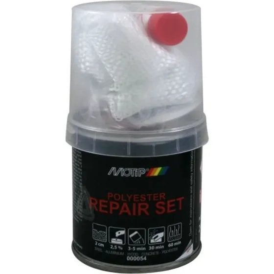MoTip 2K Polyester reparationssæt med glasfibermåtte og hærder