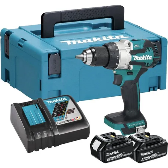 Makita DHP489RTJ 18V børsteløs slagboremaskine, sort/blå