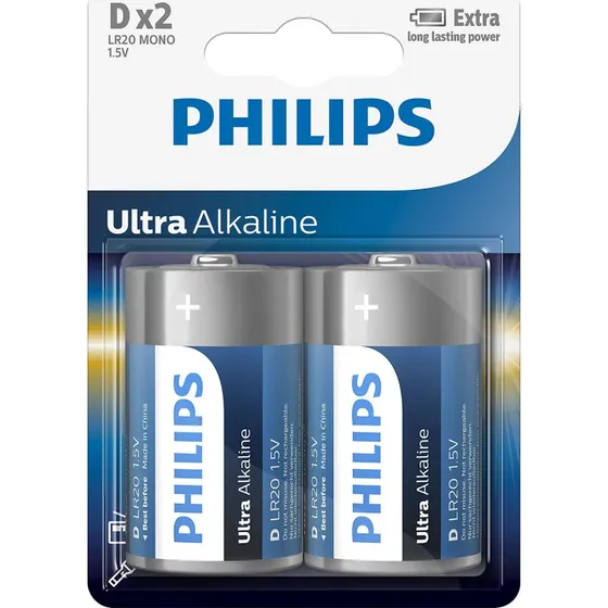 Philips LR20E2B/10 Ultra Alkaline D-batteri, 2-stk