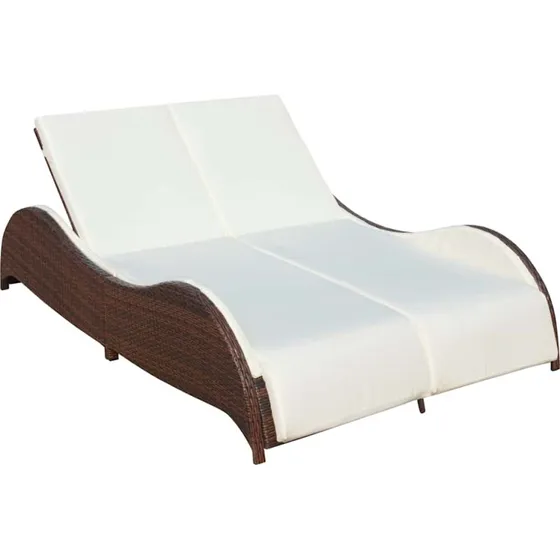 vidaXL Dobbelt solseng med hynde i polyrattan, brun