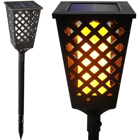 Solcellefakkel LED med flammeeffekt og skumringssensor IP65 59–107 cm