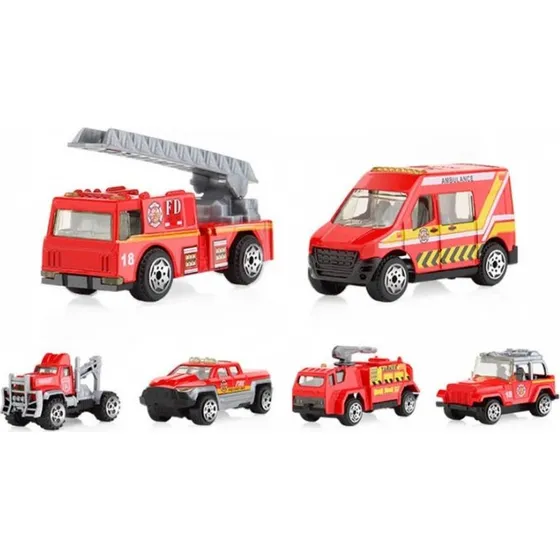 Sæt med 6 brandbiler til børn