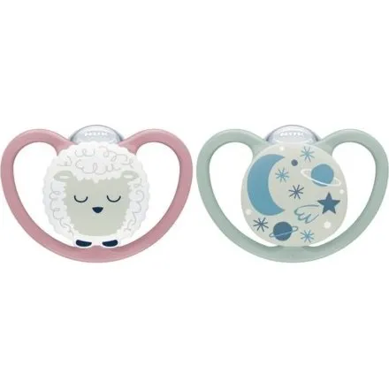 NUK Space Night Silikone S1 (0-6 mdr) 2-pak