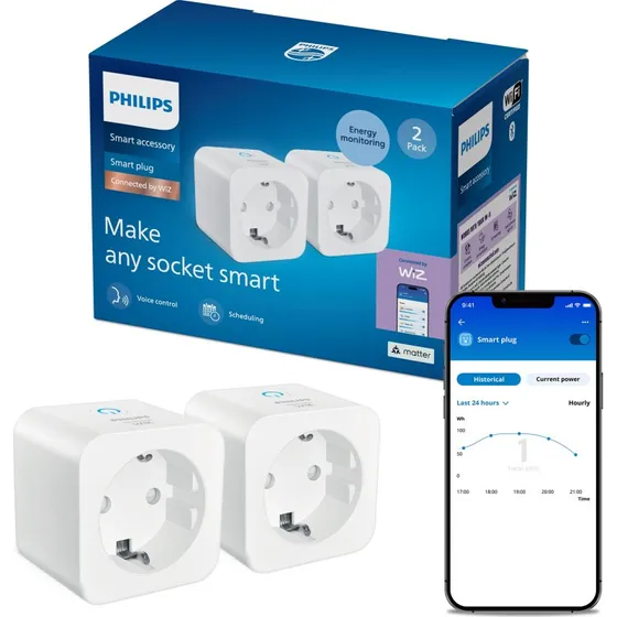 Philips Smart Lighting Smart Plug med energimåler, 2-pak, hvid