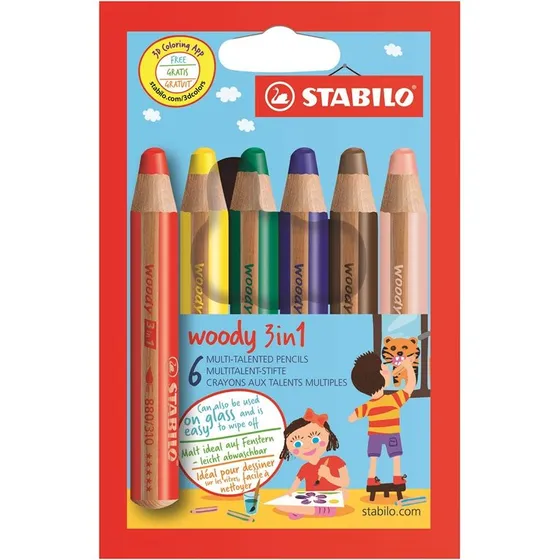 STABILO woody 3 in 1 sæt med 6 farver