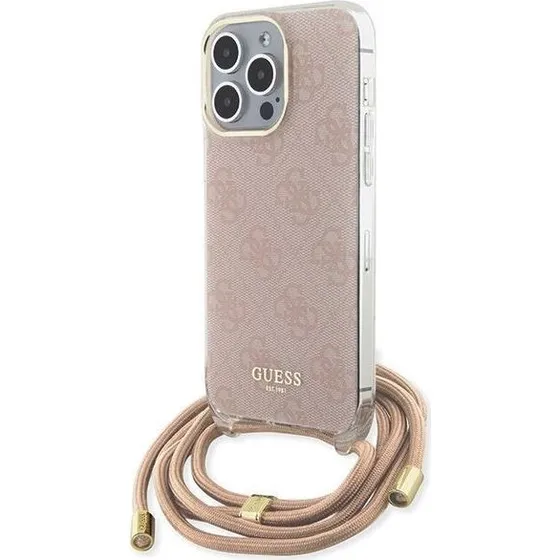 GUESS Crossbody Cord 4G Print etui til iPhone 15 Pro - Pink
