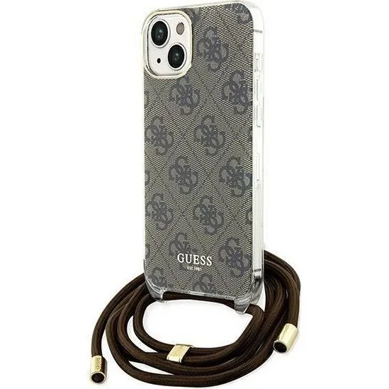 GUESS Crossbody Cord 4G Print etui til iPhone 15/14/13 - Brun