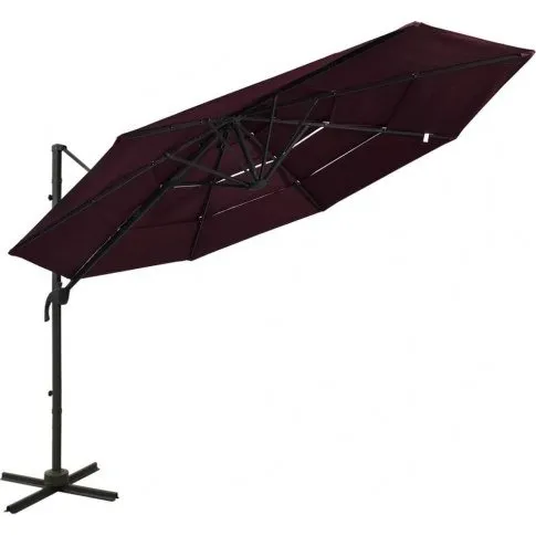 vidaXL Parasol 3x3 m, 4-niveau, aluminiumsstang bordeaux
