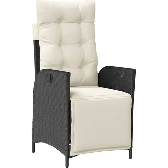 vidaXL Havestol i polyrattan med justerbart ryglæn og fodstøtte, sort